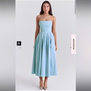 House of CB Audrey Tuscan Blue Strapless Midi Dress S